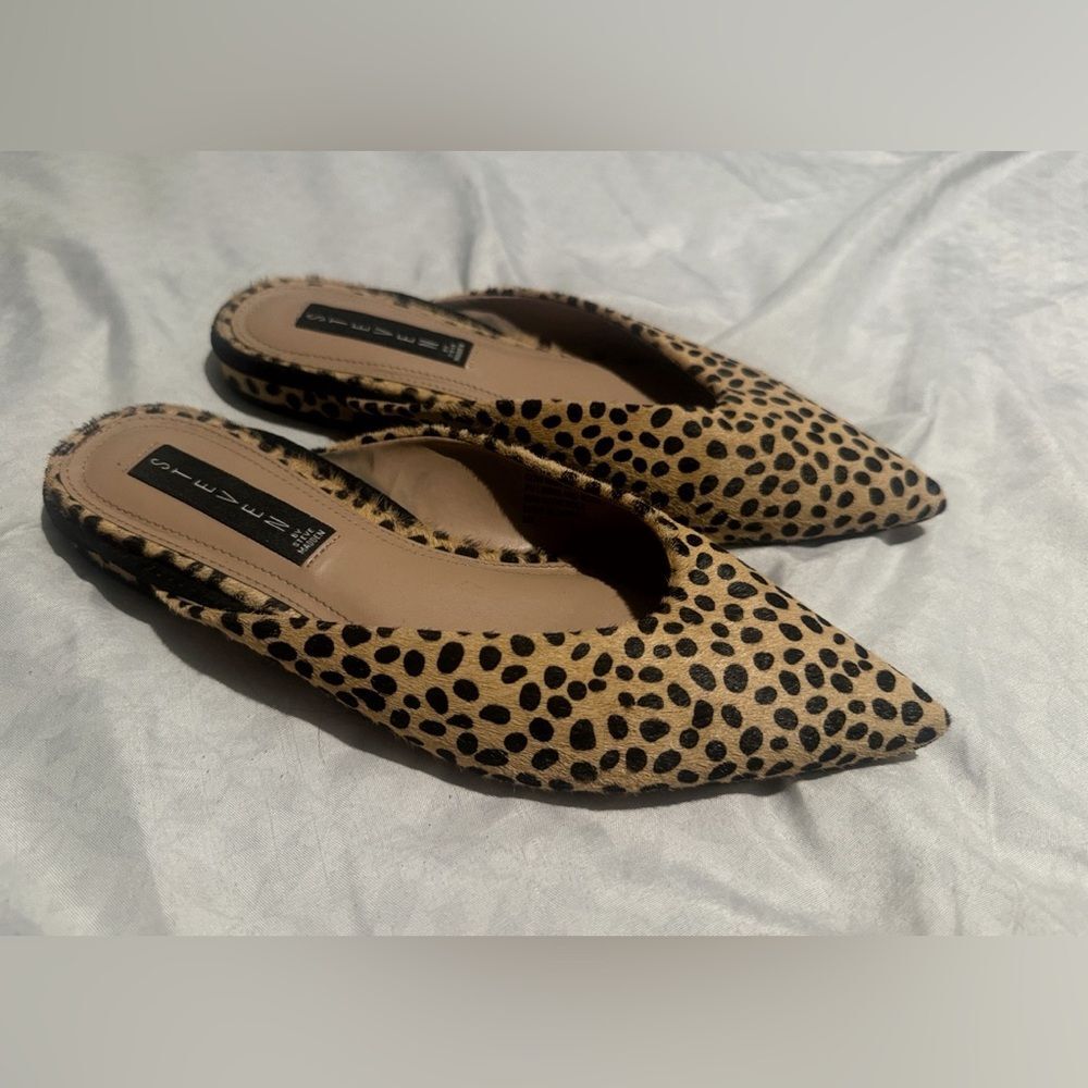 Steven by Steve Madden cow hair leopard pointed toe mules slippers size 7.5